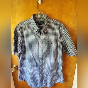 Ralph Lauren custom fit, blue plaid, button down, light weight cotton, L